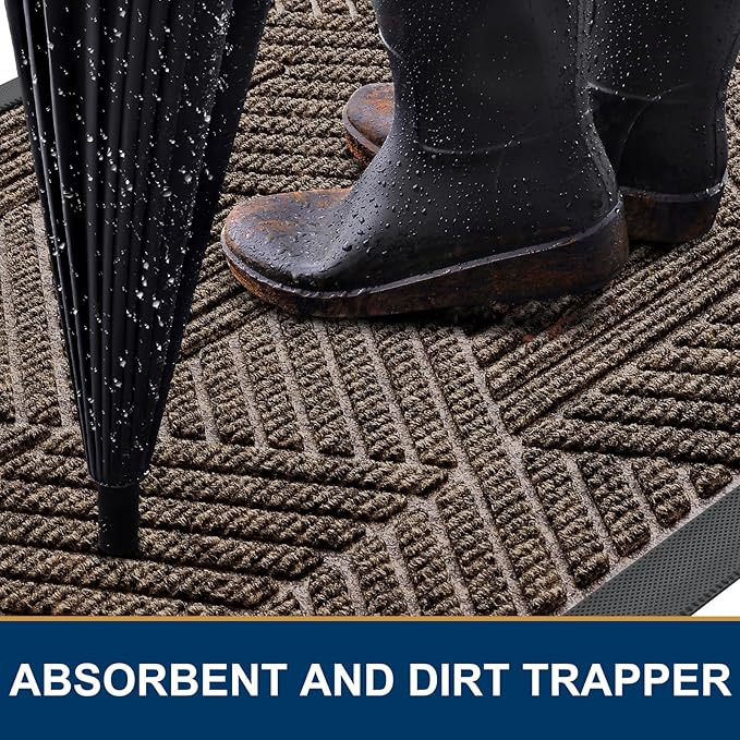 Smiry Front Door Mat Outside Entrance, Heavy Duty Sturdy Natural Rubber Doormat, Trap Dirt and Moisture, Easy Clean Low Profile Welcome Floor Mats for Indoor Outdoor Entry, 59x23 Inch, Brown