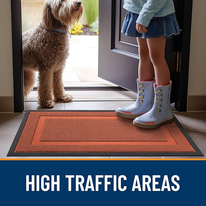 OLANLY Front Door Mat Indoor Outdoor Entrance, Waterproof All-Season, All-Weather Doormat, Sturdy Natural Rubber, Low Profile, Easy Clean Patio Porch Entryway Mat, 47x32, Vermillion Red