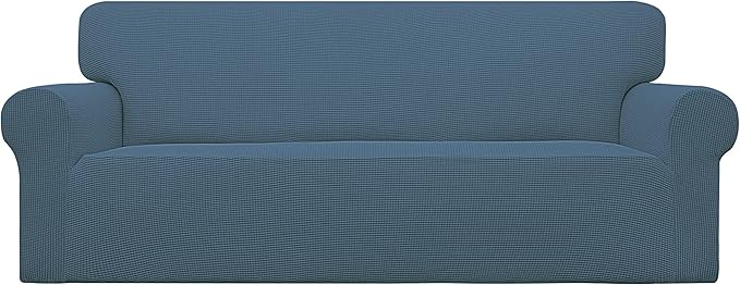 Easy-Going Stretch Oversized Sofa Slipcover 1-Piece Sofa Cover Furniture Protector Couch Soft with Elastic Bottom for Kids, Polyester Spandex Jacquard Fabric Small Checks Bluestone