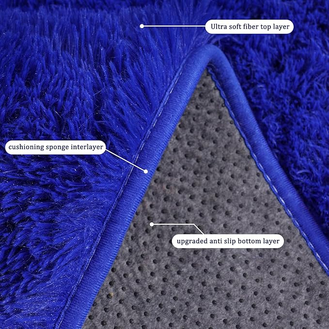 Small Rugs for Bedroom, Fluffy 2x3 Rug Throw Non Slip for Bedside Dorm Kids Room, Plush Comfy Shag Carpet for Home Decor Aesthetic, Royal Blue