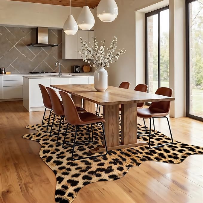 AROGAN Premium Leopard Print Rug 6.2x7 Feet, Machine Washable Faux Fur Cheetah Rug, Non-Slip Animal Print Hide Leopard Skin Area Rug for Bedroom Living Room Home Decor