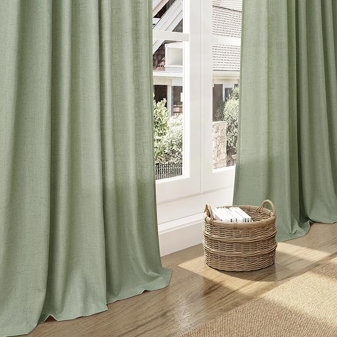 Nanspring Light Sage Linen Curtains 84 Inch Length 2 Panels Set for Living Room Rod Pocket Back Tab Light Filtering Window Drapes for Bedroom Dining Room Protect Privacy Country Farmhouse Decor 52x84