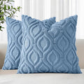 decorUhome Throw Pillow Covers 20x20 Inch Set of 2, Soft Plush Faux Wool Blue Solid Couch Pillow Covers, Accent Farmhouse Neutral Square Pillow Cases for Sofa Bed Living Room