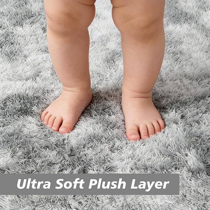 6x9 Fluffy Area Rug for Living Room,Shag Area Rugs for Bedroom,Soft Fuzzy Rug Non-Shedding Indoor Plush Carpet for Kids Bedroom Nursery Dorm Home Decor,Tie-Dyed Grey