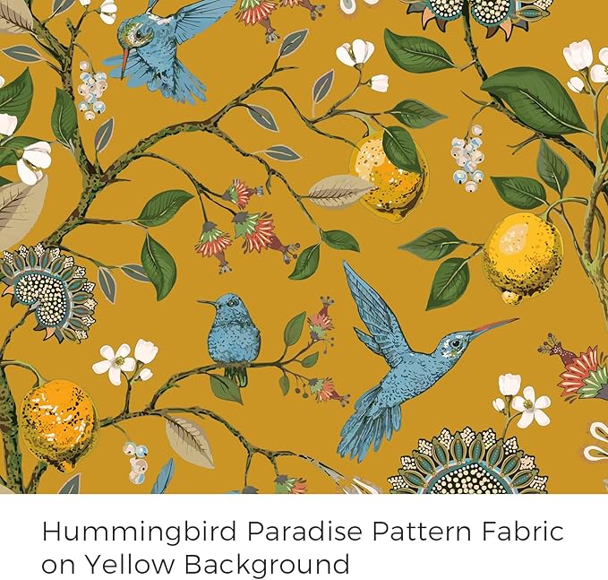Topfinel 60 Inches Long Custom Mustard Yellow Luxury Curtains for Living Room Bedroom, Blackout Vintage Victorian Curtains Floral Lemon Hummingbird Printed Grommet Drape 60 Inch Length