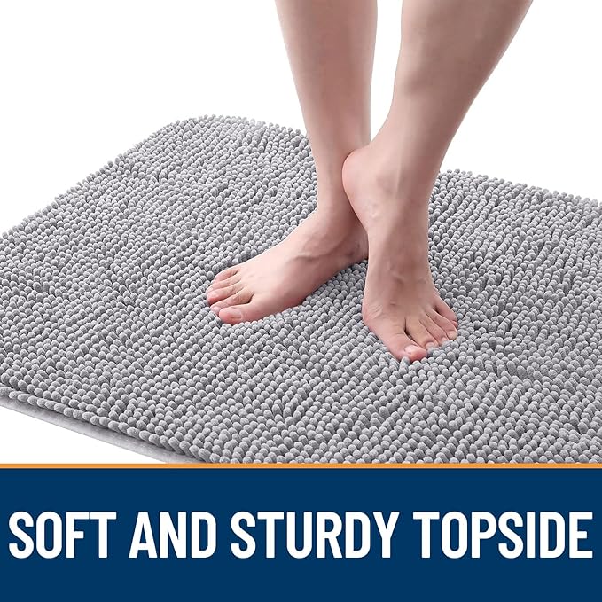 OLANLY Dog Door Mat for Muddy Paws 30x17, Absorbs Moisture and Dirt, Absorbent Non-Slip Washable Doormat, Quick Dry Chenille Mud Mat for Dogs, Entry Indoor Entryway Carpet for Inside Floor, Light Grey