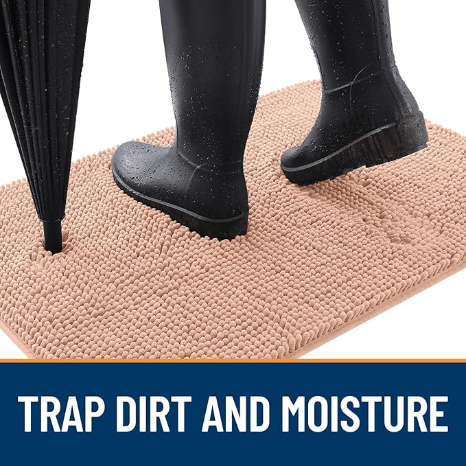 OLANLY Dog Door Mat for Muddy Paws 47x24, Absorbs Moisture and Dirt, Absorbent Non-Slip Washable Doormat, Quick Dry Chenille Mud Mat for Dogs, Entry Indoor Entryway Carpet for Inside Floor, Peach