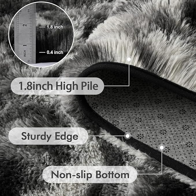 6x9 Ft Large Shag Rugs for Living Room Decor, Tie-Dyed Ultra Soft Fluffy Furry Area Rugs for Bedroom Indoor Floor, Aesthetic Carpet for Kids Home (Black Grey)