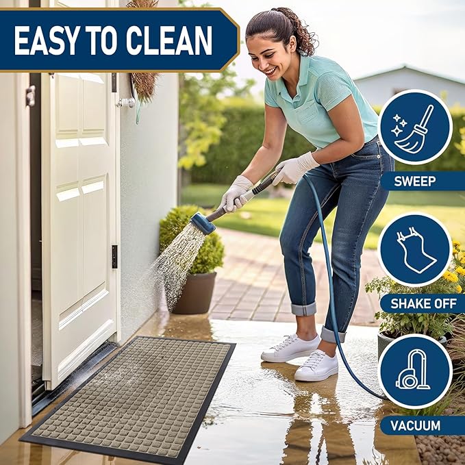 Smiry Front Door Mat Outside Entrance, Heavy Duty Natural Rubber Doormat, Non Slip, Trap Dirt and Moisture, Easy Clean, Low Profile Welcome Floor Mats for Indoor Outdoor Entry, 47x23 Inch, Beige