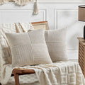 Fancy Homi 2 Packs Neutral Taupe Euro Decorative Throw Pillow Covers 28x28 Inch for Couch Bed Sofa, Rustic Farmhouse Boho Home Decor, Soft Corss Corduroy Patchwork Textured Square Cushion Case 71x71cm