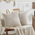 Fancy Homi 2 Packs Neutral Taupe Samll Decorative Throw Pillow Covers 14x14 Inch with for Couch Bed Sofa, Rustic Farmhouse Boho Home Decor, Soft Corss Patchwork Corduroy Square Cushion Case 35x35 cm
