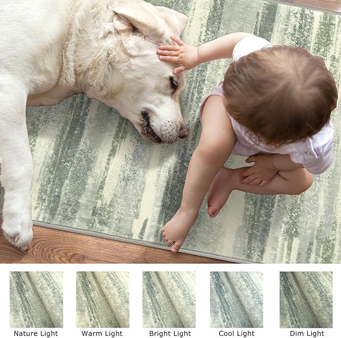 Lansny Modern Abstract Runner Rug 2x6, Sage Green Grey Washable Entryway Runner Non-Slip Soft Hallway Rug Runner Thin Print Faux Wool Carpet for Kitchen Bedroom Laundry Room Indoor