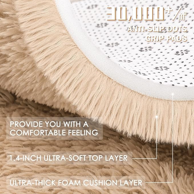 OLANLY 7x11 Machine Washable Large Area Rugs for Living Room, Bedroom, Soft Fluffy Shaggy Bedside Rug, Indoor Floor Carpet for Kids Girls and Boys, Dorms, Nursery, Home Decor Aesthetic, Beige