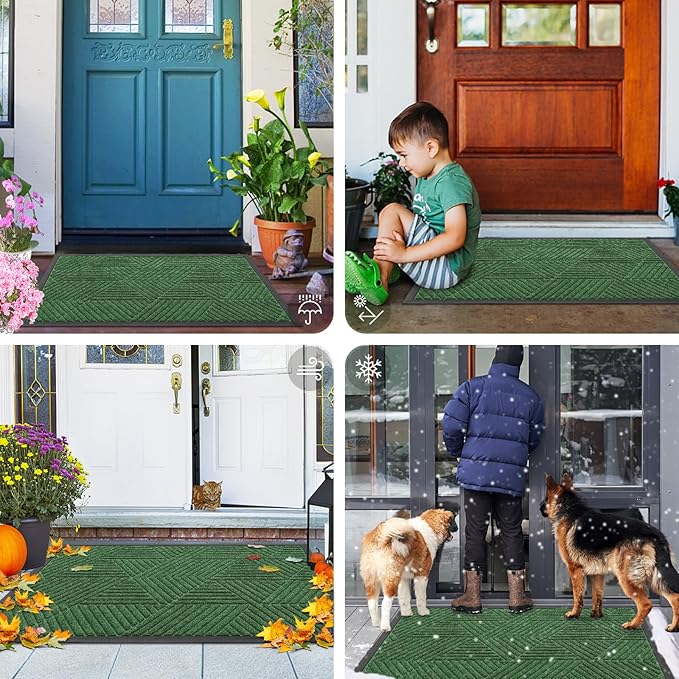 Smiry Front Door Mat Outside Entrance, Heavy Duty Sturdy Natural Rubber Doormat, Trap Dirt and Moisture, Easy Clean Low Profile Welcome Floor Mats for Indoor Outdoor Entry, 59x34 Inch, Green