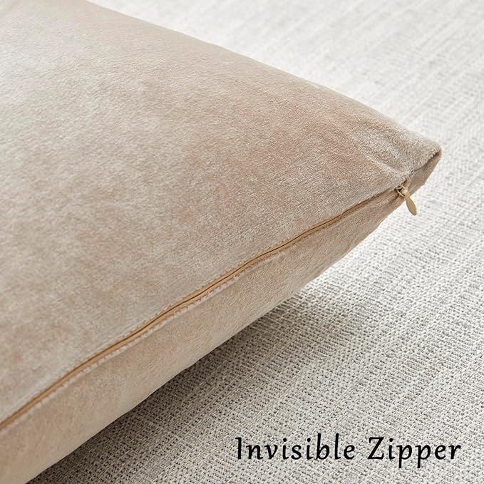 GIGIZAZA Beige Velvet Pillow Covers: Pack of 2 Super Soft Throw Pillows Solid Vintage Covers - 18x18 Decorative Elegant Champagne Couch Small Square Cushion Covers Used for Living Room,Bedroom