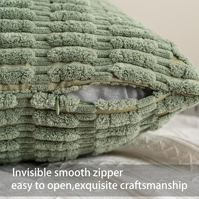 Pack of 2 Christmas Green Corduroy Decorative Throw Pillow Covers 12x20 Inch Soft Striped Pillow Covers Modern Farmhouse Home Decor for Sofa Living Room Couch Bed（Blackish Green）