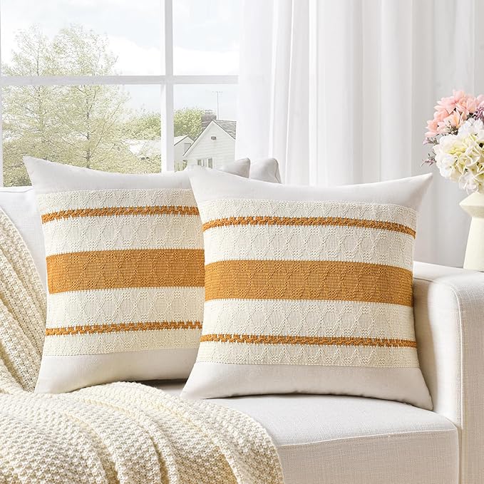 Fancy Homi Set of 1 Mustard Yellow Fall Decorative Throw Pillow Cover 18x18 Inch for Couch Bed Sofa, Autumn Halloween Thanksgiving Home Decor, Soft Cotton Aesthetic Cushion Case