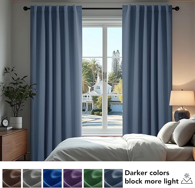 Deconovo Blackout Curtains, Thermal Insulated, W70 x L108 2 Panels, Back Tab, Machine Washable, Room-Darkening Drapes for Bedroom/Living Room Stone Blue