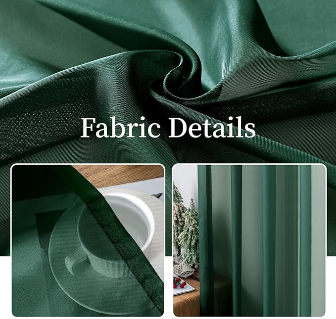 MIULEE 2 Panels Christmas Solid Color Sheer Window Curtains Elegant Window Voile Panels/Drapes/Treatment for Bedroom Living Room (54X96 Inches Hunter Green)