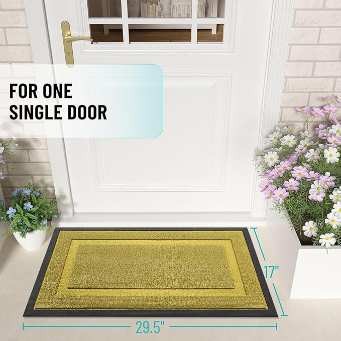 OLANLY Front Door Mat Indoor Outdoor Entrance, Waterproof All-Season, All-Weather Doormat, Sturdy Natural Rubber, Low Profile, Easy Clean Patio Porch Entryway Mat, 35x23, Lime Green