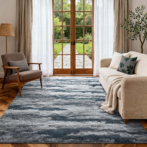 5x7 Ft Large Shag Rugs for Bedroom Living Room for Men Boys, Tie Dyed Ultra Soft Fluffy Furry Area Rug for Indoor Floor, Aesthetic Carpet for Home Decor (Blue)