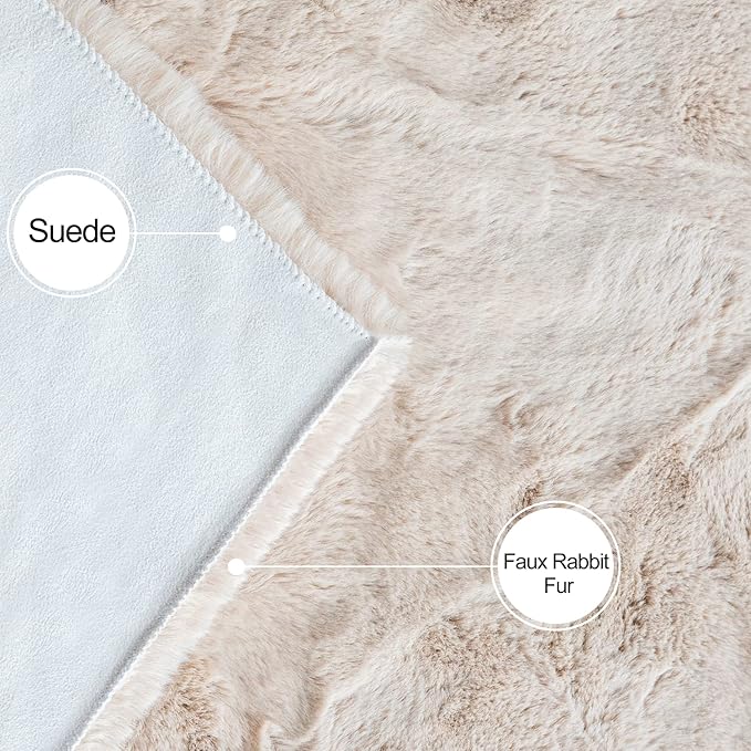 ORINOVA Light Brown Beige Fluffy Faux Rabbit Shag Fur Rugs for Bedroom Small Fuzzy Washable Runners Rugs for Living Room 2x6 Rug Runner Nursery