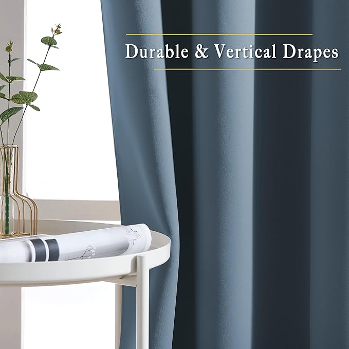 NICETOWN Blackout Curtain Panels 72 - Window Treatment Energy Saving Thermal Insulated Solid Grommet Blackout Drapes for Living Room (Smoky Blue, 1 Pair, 52 by 72-Inch)