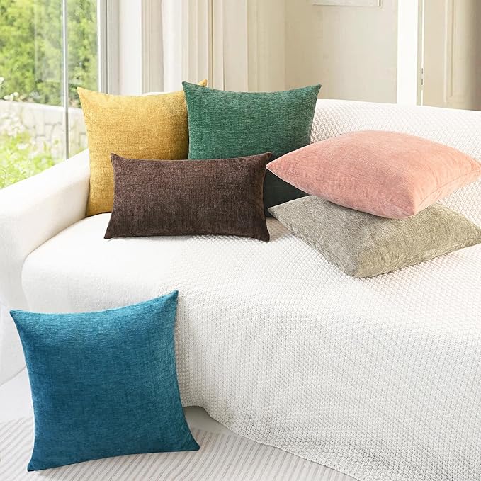 CaliTime Throw Pillow Covers Decorative 20 X 20 Inches Pack of 2 Cozy Chenille Cushion Cases for Couch Sofa Bed Living Room Home Gold