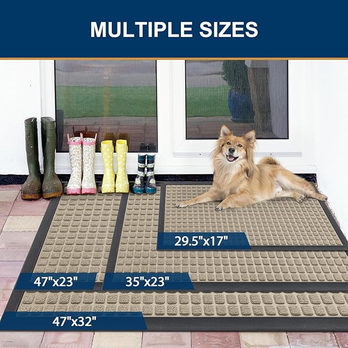 Smiry Front Door Mat Outside Entrance, Heavy Duty Natural Rubber Doormat, Non Slip, Trap Dirt and Moisture, Easy Clean, Low Profile Welcome Floor Mats for Indoor Outdoor Entry, 47x32 Inch, Beige