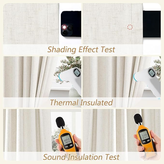 Guken 100% Blackout Cream Linen Curtains 52 Inch Wide by124 Inch 2 Panels Set for Living Room Bedroom Back Tab Thermal Insulated Black Out Linen Drapes Room Darkening Window Curtains