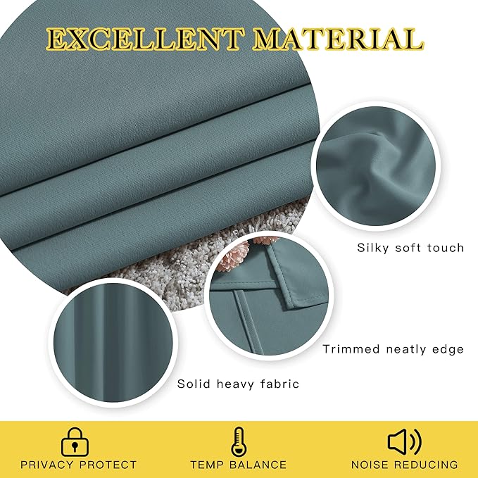 NICETOWN Room Darkening Extra Long Curtains - Home Fashion Ring Top Thermal Insulated Weighted Large Window Treatment Drapes for Nursery (W80 x L108, Greyish Blue, Set of 2)