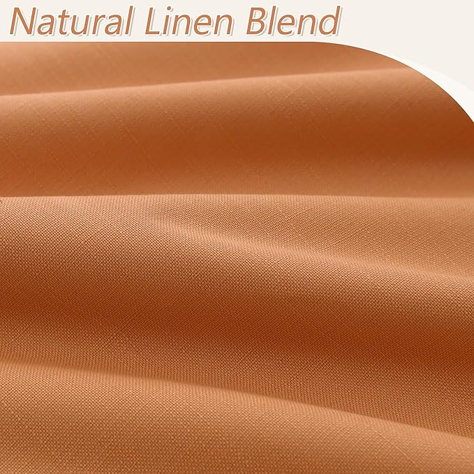 Guken Orange 100% Blackout Linen Curtains 108 Inch Length 2 Panels Set for Living Room Bedroom Back Tab Thermal Insulated Black Out Drapes Room Darkening Farmhouse Window Curtains 52x108