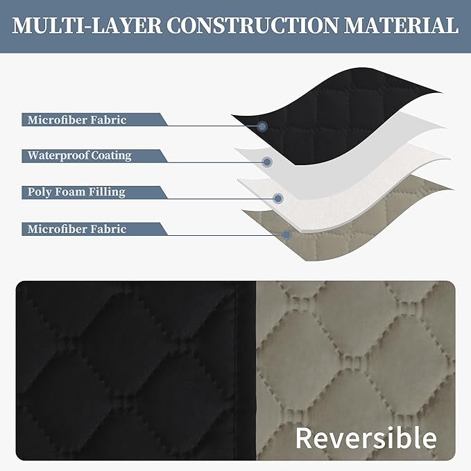 ISSUNTEX Double Protection 100% Waterproof Sofa Covers for Living Room, Couch Covers for 3 Cushion Couch Sofa, Reversible Furniture Protector Sofa Cover for Dogs (Oversized Sofa, Black/Beige)