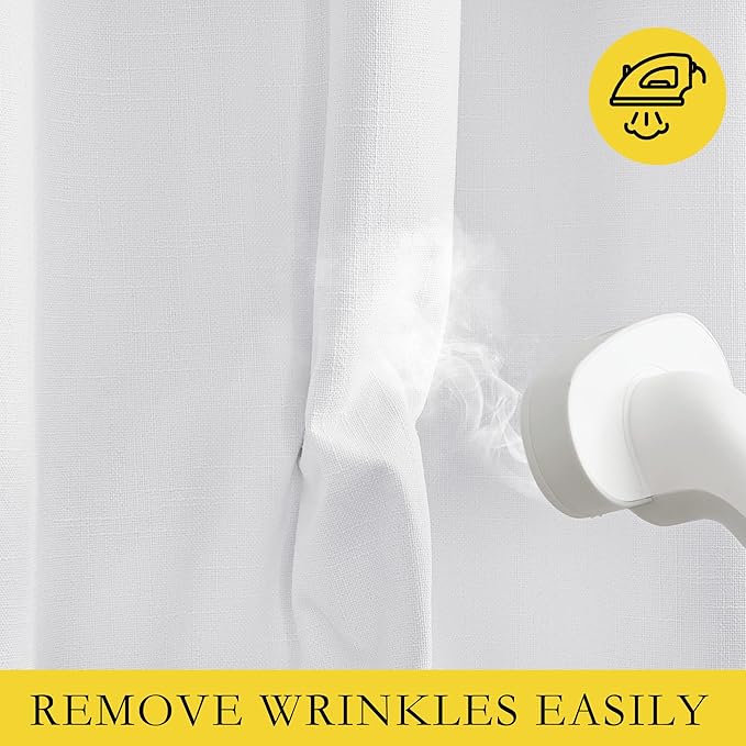NICETOWN 100% Absolutely Blackout Linen Curtains with Thermal Insulated White Liner, White, 42 inches Wide, 72 inches Length Energy Saving Curtains for Living Room 2 Panels Set, Vertical Blinds