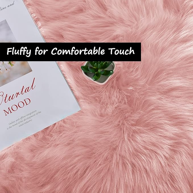 Goolela Pink Area Rug 5x8 Fluffy Fuzzy Furry Carpet for Girls Bedroom Living Room Faux Sheepskin Fur Shaggy Plush Rectangle
