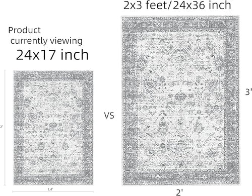 Area Rugs 24x17 Inch Home Decor Entry Rug, Small Door Mat Bath Mats for Bathroom, Ultra-Thin Non Slip Floral Low Pile Tub Mat for Sink Shower Doorway Tub Kitchen Sink(2 x 1.4 ft, Grey)