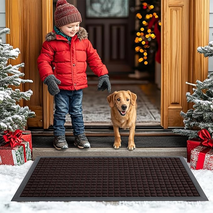 Smiry Front Door Mat Outside Entrance, Heavy Duty Natural Rubber Doormat, Non Slip, Trap Dirt and Moisture, Easy Clean, Low Profile Welcome Floor Mats for Indoor Outdoor Entry, 71x23 Inch, Brown