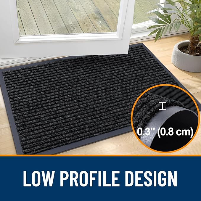 OLANLY Front Door Mat Indoor Outdoor Entrance, Waterproof Heavy Duty Doormat, Fade Resistant, Low Profile, Easy Clean Patio Porch Welcome Floor Mats for Entry, 35x23, Black