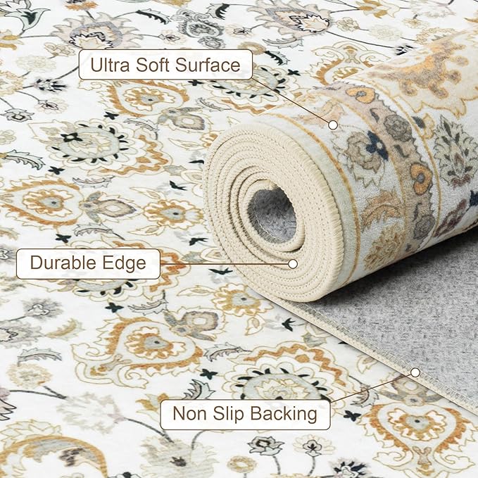 Area Rugs 10x12 Living Room Rug: Washable Rug Soft Vintage Boho Carpet Indoor Floor Non-Slip Stain Resistant Large Carpets for Bedroom Dining Room Farmhouse Nursery Home Office Beige