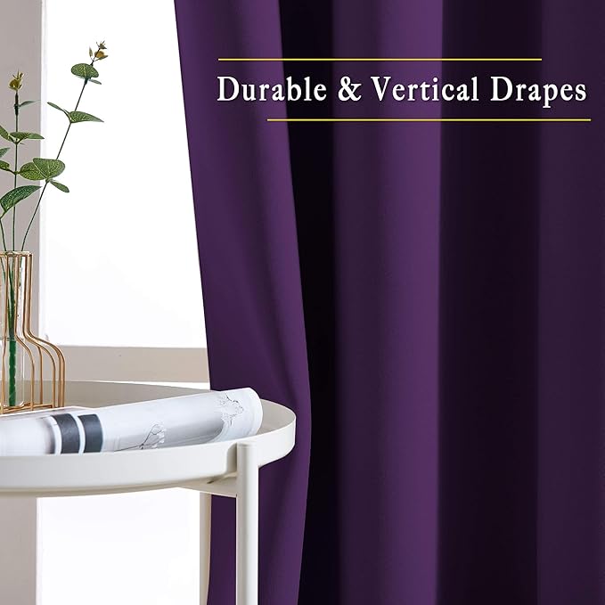 NICETOWN 72 inches Bedroom Curtains Panels - Functional Blackout Curtains/Panels for Bedroom, Thermal Insulated, Privacy Assured (Set of 2, 52 x 72 inches in Royal Purple)