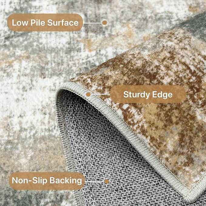 Area Rugs 5x8 for Living Room Bedroom, Modern Abstract Machine Washable Rug, Large Soft Low Pile Floor Carpet with Non Slip Backing for Dining Room, Orange Green