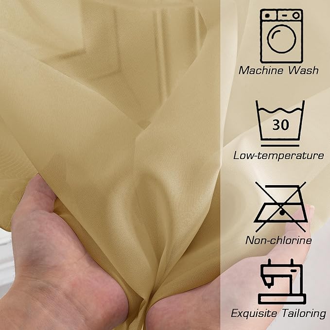 Simplebrand Gold Sheer Curtains 72 Inches Long 2 Panels for Living Room, Rod Pockets Airy Window Treatments Voile Sheer Curtains Panels Lightweight for Front Back Patio Glass Door, 42" Width