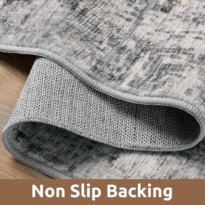 3 x 5 Rug Small Non Slip Area Rug Ultra Soft Machine Washable Low Pile Modern Abstract Area Rugs for Bedroom Living Room Entryway Kitchen Bedside, Grey