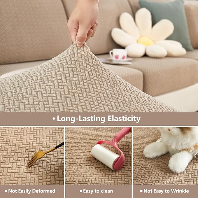 Couch Cushion Covers for Sofa Couch Covers Wear-Resistant Universal Sofa Cover Washable Stretch for Sectional Slipcovers (Texture-Green,Large Triple Seat Cover)