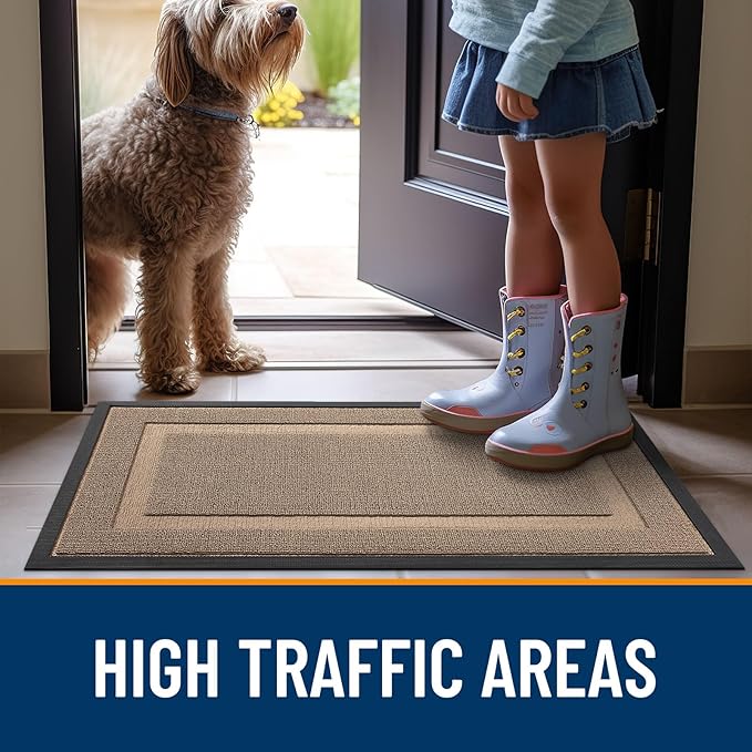 OLANLY Front Door Mat Indoor Outdoor Entrance, Waterproof All-Season, All-Weather Doormat, Sturdy Natural Rubber, Low Profile, Easy Clean Patio Porch Entryway Mat, 47x17, Mocha