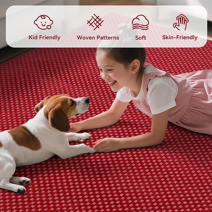 YDKGL 2x3 ft Indoor Door Mat Entryway Rug Non Slip Boho Woven Washable Small Area Rugs Runner, Front Entry Rug Entrance Doormat for Hall Porch Bathroom Kitchen Bedroom Easy Clean, Red 24"x36"