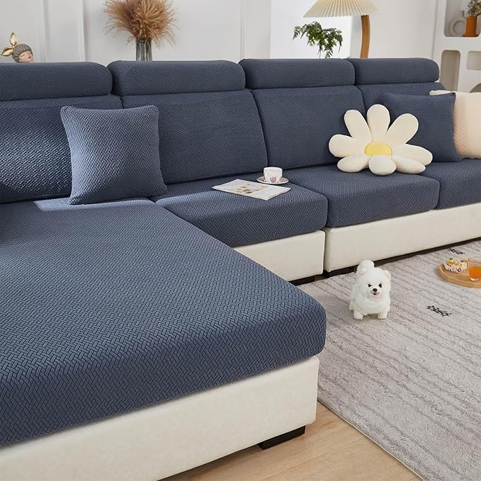Sofa Covers Couch Covers for Sofa Pet Friendly Couch Cushion Covers Universal Sofa Covers Washable Stretch Slipcovers for Sectional Sofa (Texture Metal Gray, 3 Seats + Chaise Cover)