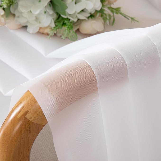 Chyhomenyc White Sheer Curtains 63 Inch Length 2 Panels Set, Light Filtering Rod Pocket Window Curtain Treatment Drapes for Bedroom Living Room, Each 42Wx63L, Set of 2, White
