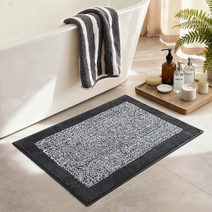 Bathroom Rugs 30x20 Non Slip Washable, Dark Grey Bath Mat for Bathroom Floor Tub, Soft Absorbent Quick Dry Mats for Shower, Bathtub,Home Decor
