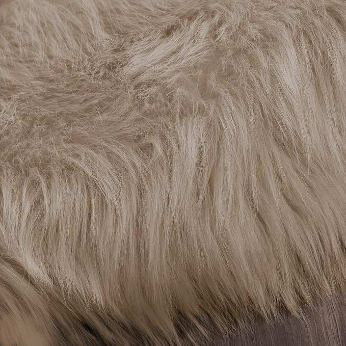 Latepis Light Brown Beige Round Area Rugs 5ft Faux Fur Fuzzy Rugs for Bedroom Washable Shag Rug for Living Room Floor Plush Rug Room Décor
